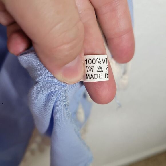 Southern Stitch Blue Crochet Lace Bell Sleeve Tassel Off the Shoulder Dress XXXL - Picture 6 of 8